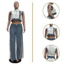 Load image into Gallery viewer, Casual Web Loose Stitching Denim Wide-Leg Pants Set
