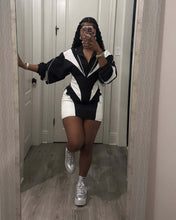 Load image into Gallery viewer, Casual contrast color long-sleeved jacket and short skirt suit AY3662

