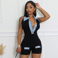 Load image into Gallery viewer, Denim contrast color slim summer women's jumpsuit shorts
