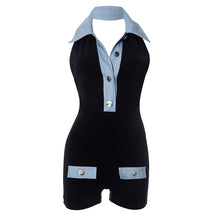 Load image into Gallery viewer, Denim contrast color slim summer women's jumpsuit shorts
