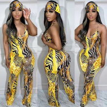Load image into Gallery viewer, Leopard print women's suspender jumpsuit (with headscarf) AY2924
