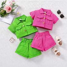 Load image into Gallery viewer, Girls' denim short sleeved shorts set AY3098

