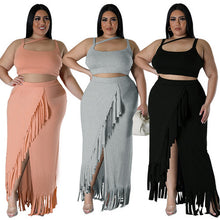 Load image into Gallery viewer, Oversized women's tassel irregular sleeveless skirt set AY3470
