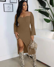 Load image into Gallery viewer, Fashion Solid Color Slit Slim Dress（AY1715）
