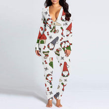 Load image into Gallery viewer, New women's romper printed Christmas button long sleeve nightgown AY2577
