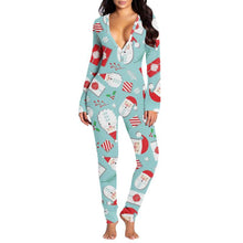 Load image into Gallery viewer, New women's romper printed Christmas button long sleeve nightgown AY2577
