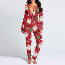 Load image into Gallery viewer, New women's romper printed Christmas button long sleeve nightgown AY2577
