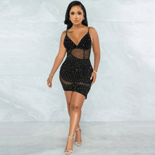 Load image into Gallery viewer, Sexy V-Neck See-Through Rhinestone Sling Dress（AY1812）
