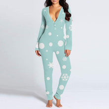 Load image into Gallery viewer, New women's romper printed Christmas button long sleeve nightgown AY2577
