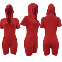 Load image into Gallery viewer, Women's single row button short sleeve hat Jumpsuit AY1937
