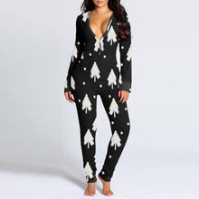 Load image into Gallery viewer, New women's romper printed Christmas button long sleeve nightgown AY2577

