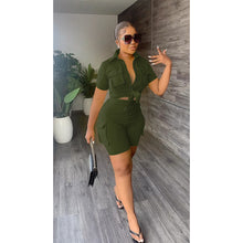 Load image into Gallery viewer, Shirt short sleeved shorts solid color two-piece set AY2731
