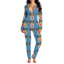 Load image into Gallery viewer, New women's romper printed Christmas button long sleeve nightgown AY2577
