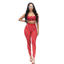 Load image into Gallery viewer, Fashion mesh print vest trousers two piece set（AY1737）
