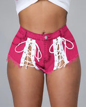 Load image into Gallery viewer, Lace up fringed denim shorts（AY2263）
