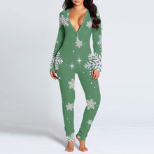 Load image into Gallery viewer, New women's romper printed Christmas button long sleeve nightgown AY2577
