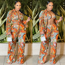 Load image into Gallery viewer, Sexy mesh perspective printed long sleeve three piece set AY2172
