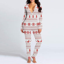 Load image into Gallery viewer, New women's romper printed Christmas button long sleeve nightgown AY2577
