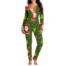 Load image into Gallery viewer, New women's romper printed Christmas button long sleeve nightgown AY2577
