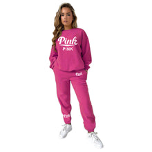 Load image into Gallery viewer, Women's printed large size round neck hoodie two-piece set AY2593
