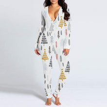 Load image into Gallery viewer, New women's romper printed Christmas button long sleeve nightgown AY2577
