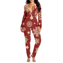 Load image into Gallery viewer, New women's romper printed Christmas button long sleeve nightgown AY2577
