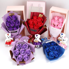 Load image into Gallery viewer, Valentine's Day 7 soap flower rose bouquet bear gift box（AE4086）
