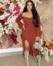 Load image into Gallery viewer, Fashion Solid Color Slit Slim Dress（AY1715）
