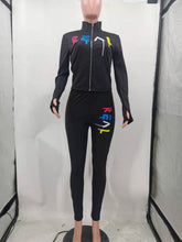 Load image into Gallery viewer, Casual zipper print two piece set（AY1701）
