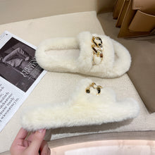 Load image into Gallery viewer, Hot selling thick-soled round head hairy chain slippers
